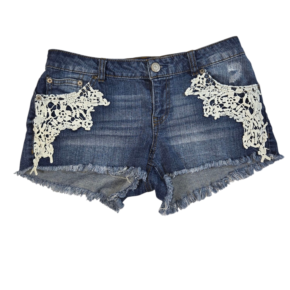 Aeropostal Shorty Denim Lace-Trimmed Women's Shorts Sz 8 Look New